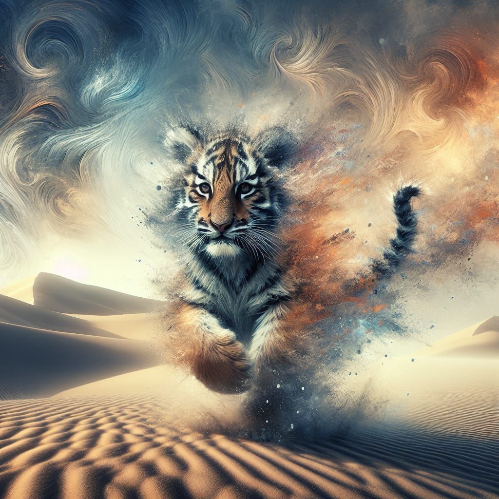 Magical Tiger Cub in Desert Sandstorm