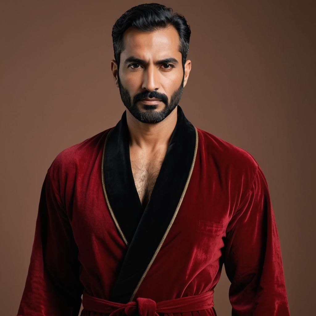 Portrait of Handsome Man in Red Velvet Robe