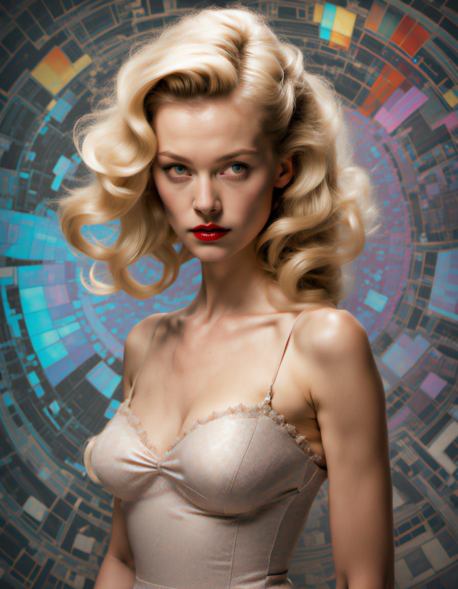 Prism Light on 1950s Woman in Glitch Art