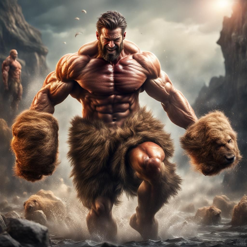 Hairy Muscular Bodybuilder in Detailed Matte Painting