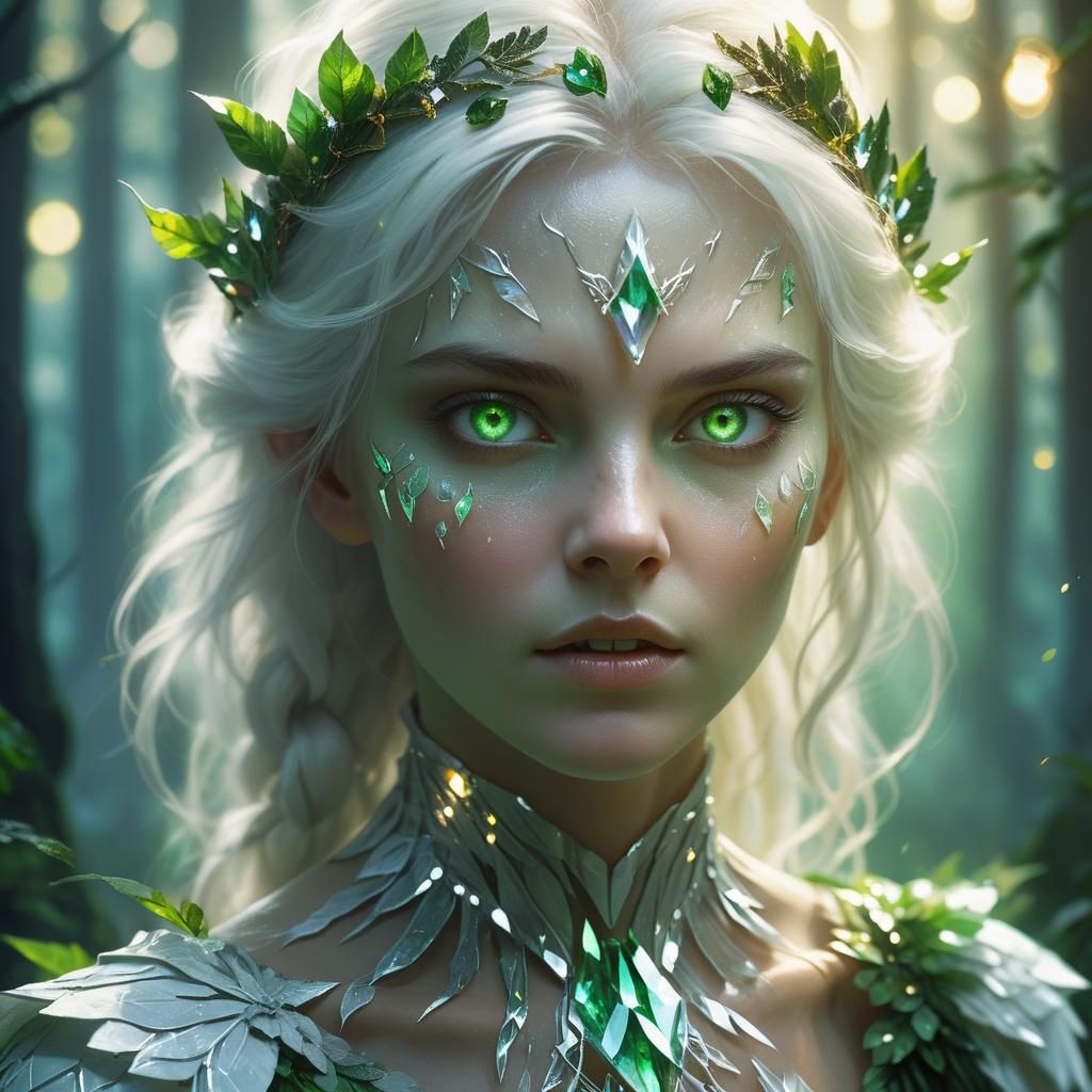 Green Eyed Forest Lady in Fantasy Art Nouveau Style