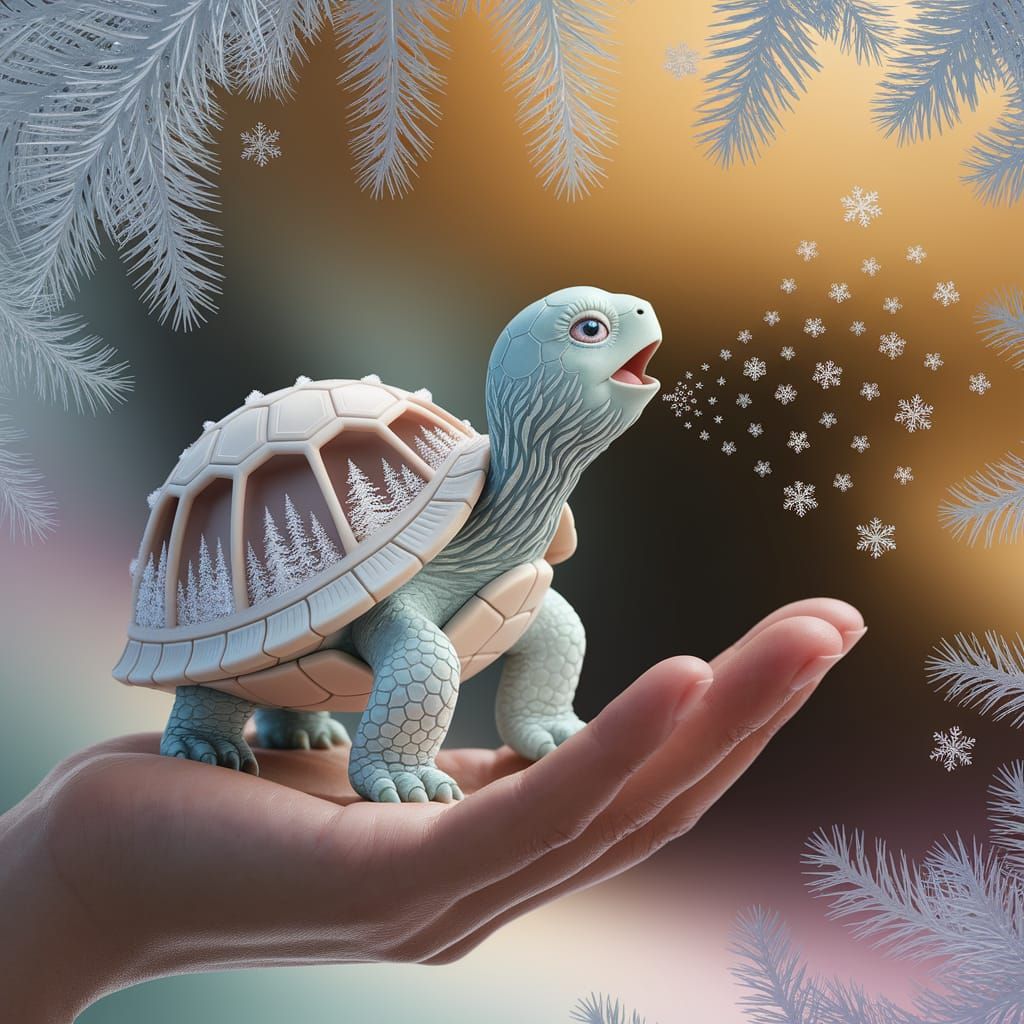 Singing Turtle with Winter Wonderland Shell