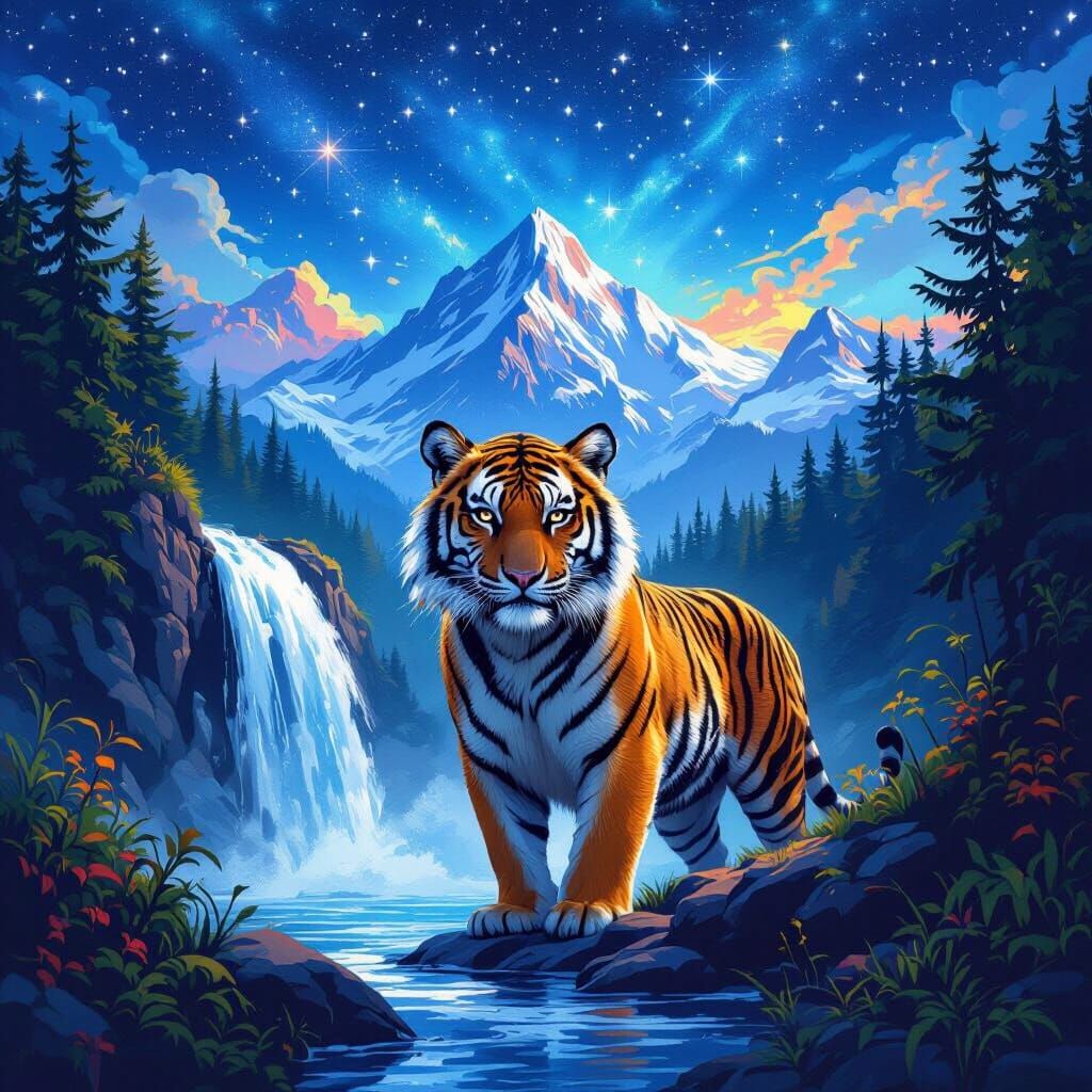 Majestic Tiger Emerges: A Digital Painting