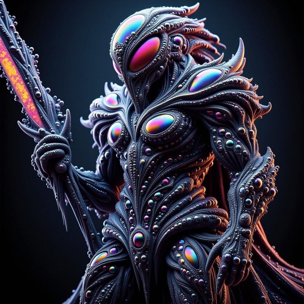 Cybernetic Knight with Plasma Lance in Dystopian Setting