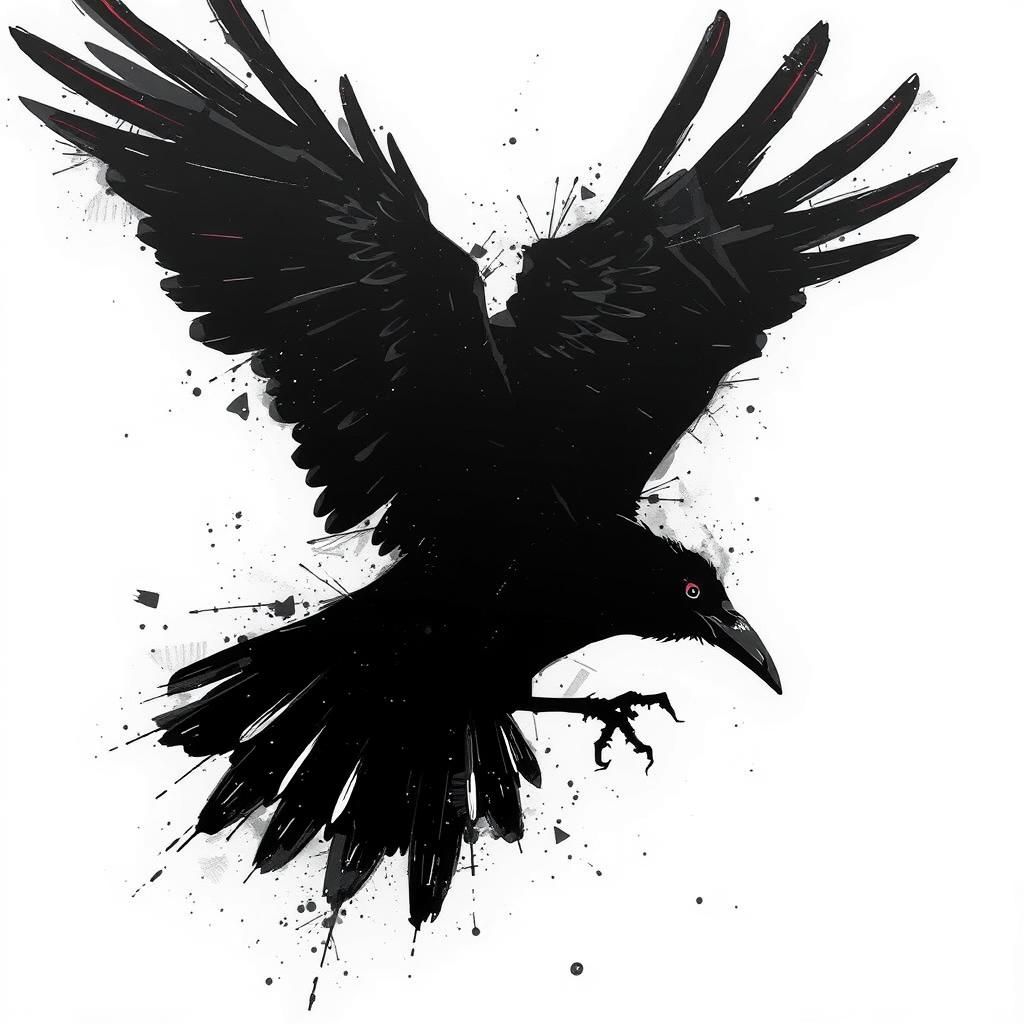 Dynamic Crows in Flight: Minimalist Line Art