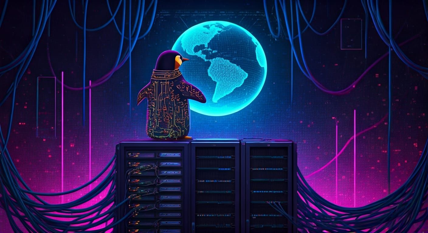 Tux Penguin in Byzantine Mosaic Cyberspace