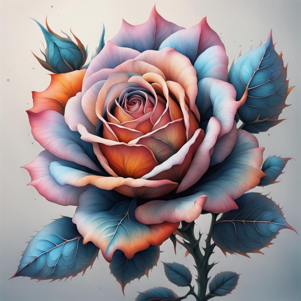 Fractalpunk Rose Flower in Muted Colors