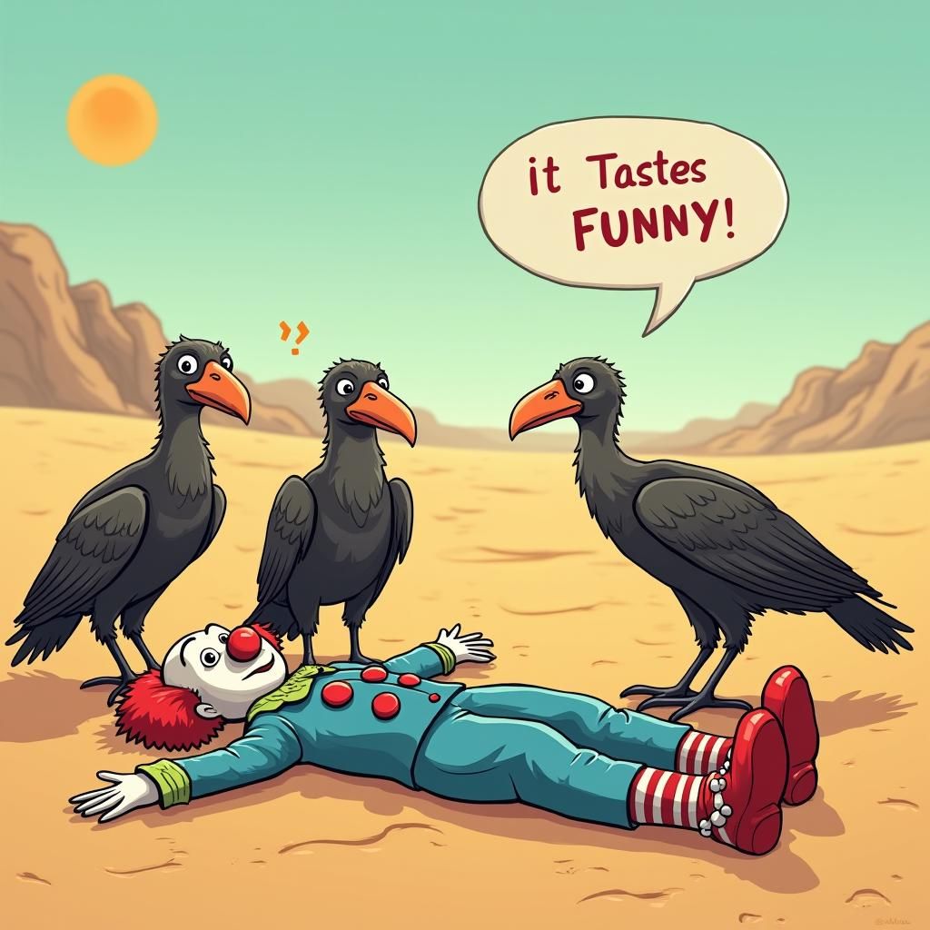 Vultures Discover a Funny-Tasting Clown in Desert