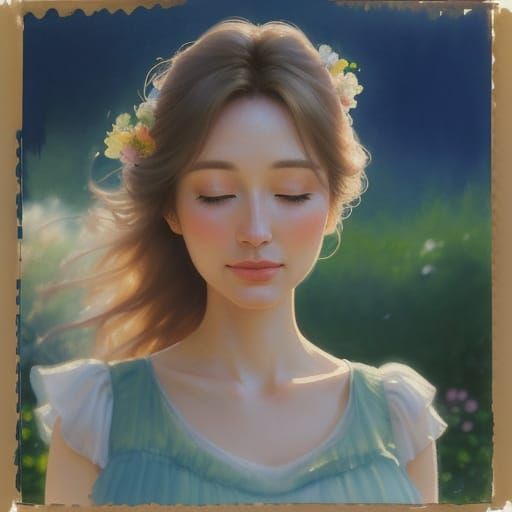 Woman in Garden: Dreamy Impressionist Watercolor