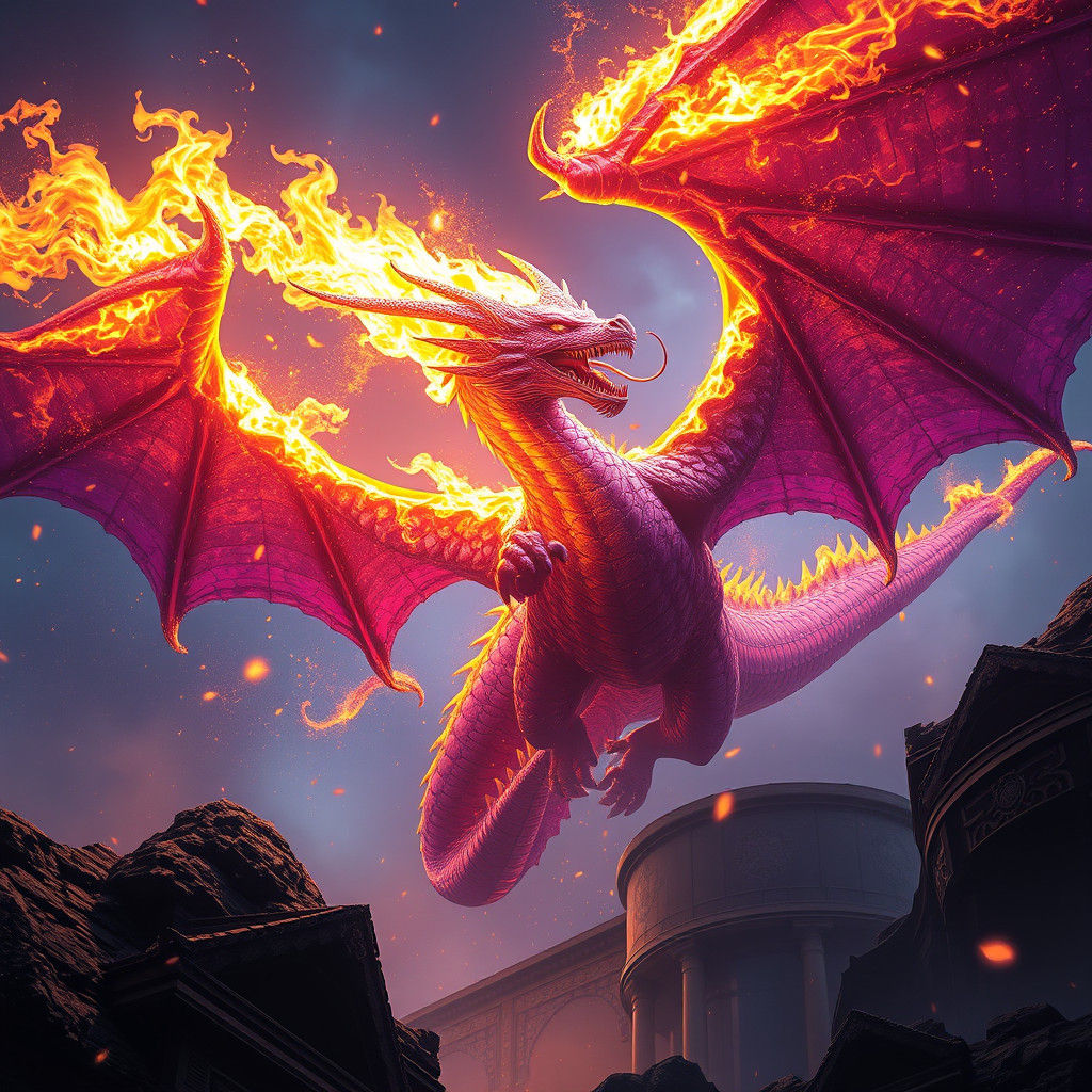 Fiery Comet Dragon in Dark Fantasy Style