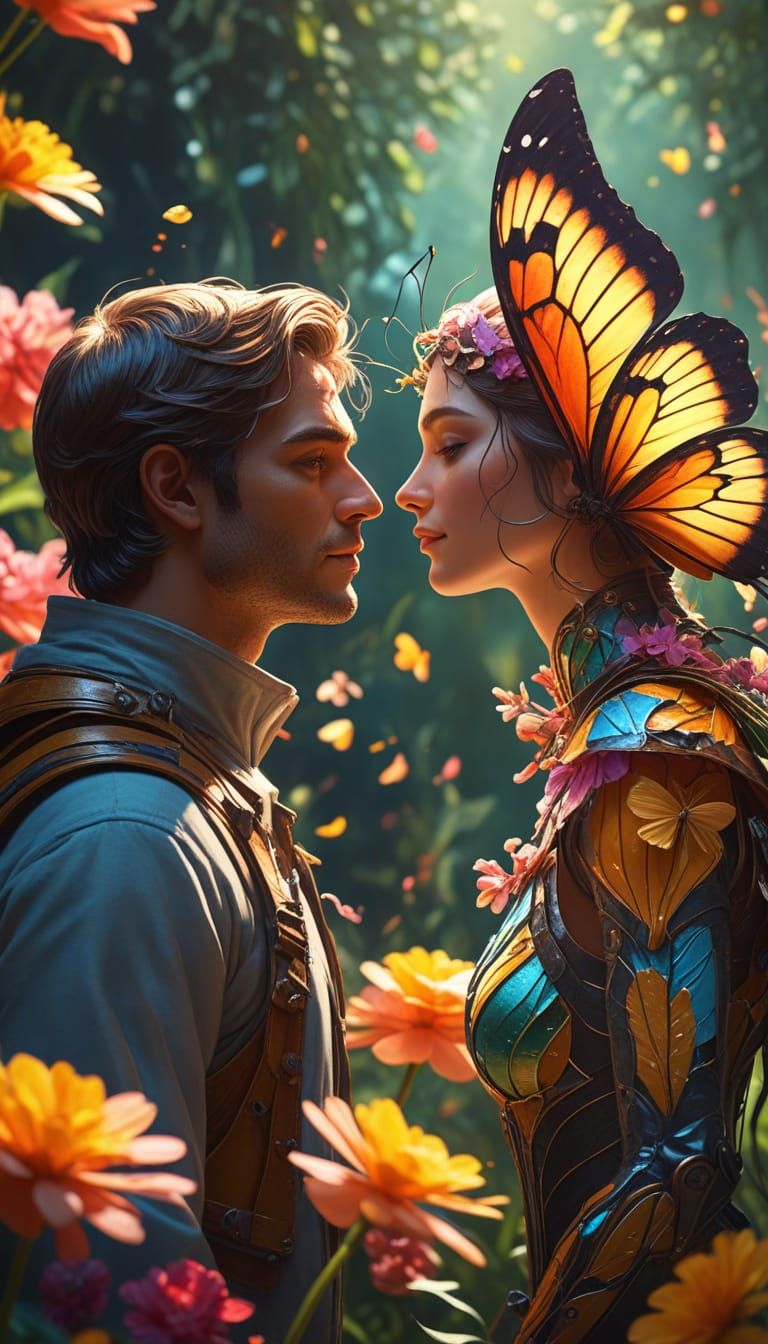 Butterflyman and Butterflywoman on a Flower: Vivid Digital A...