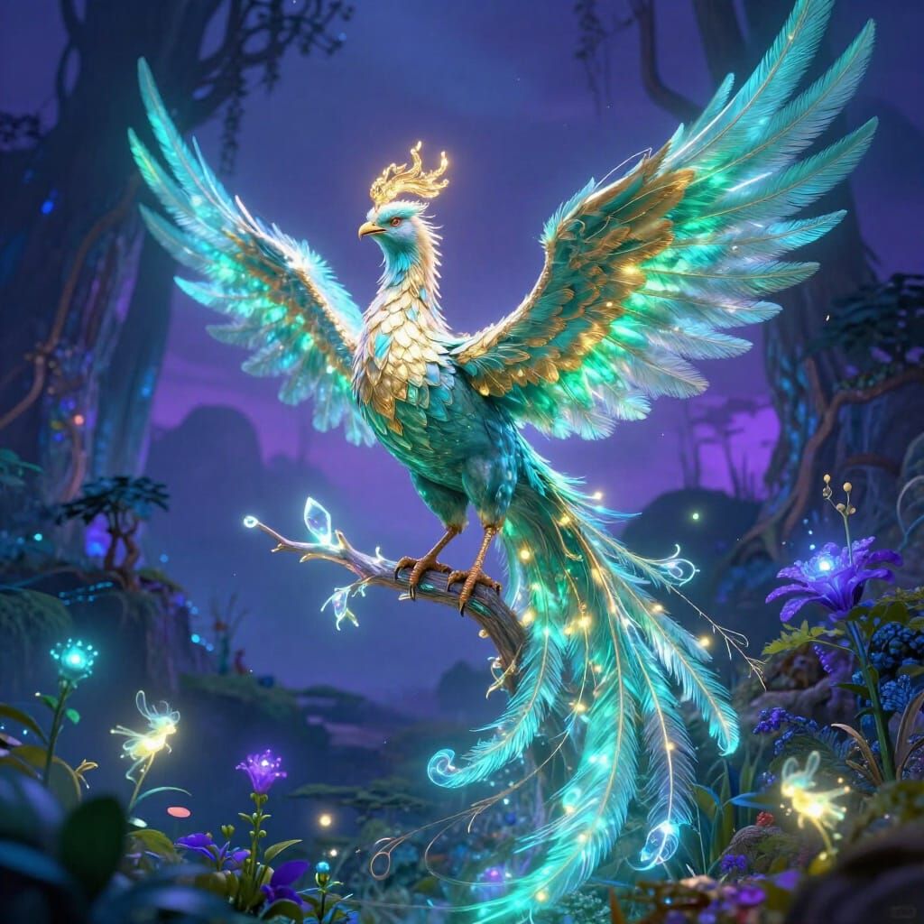 Majestic Phoenix on Crystal Branch in Twilight Glade