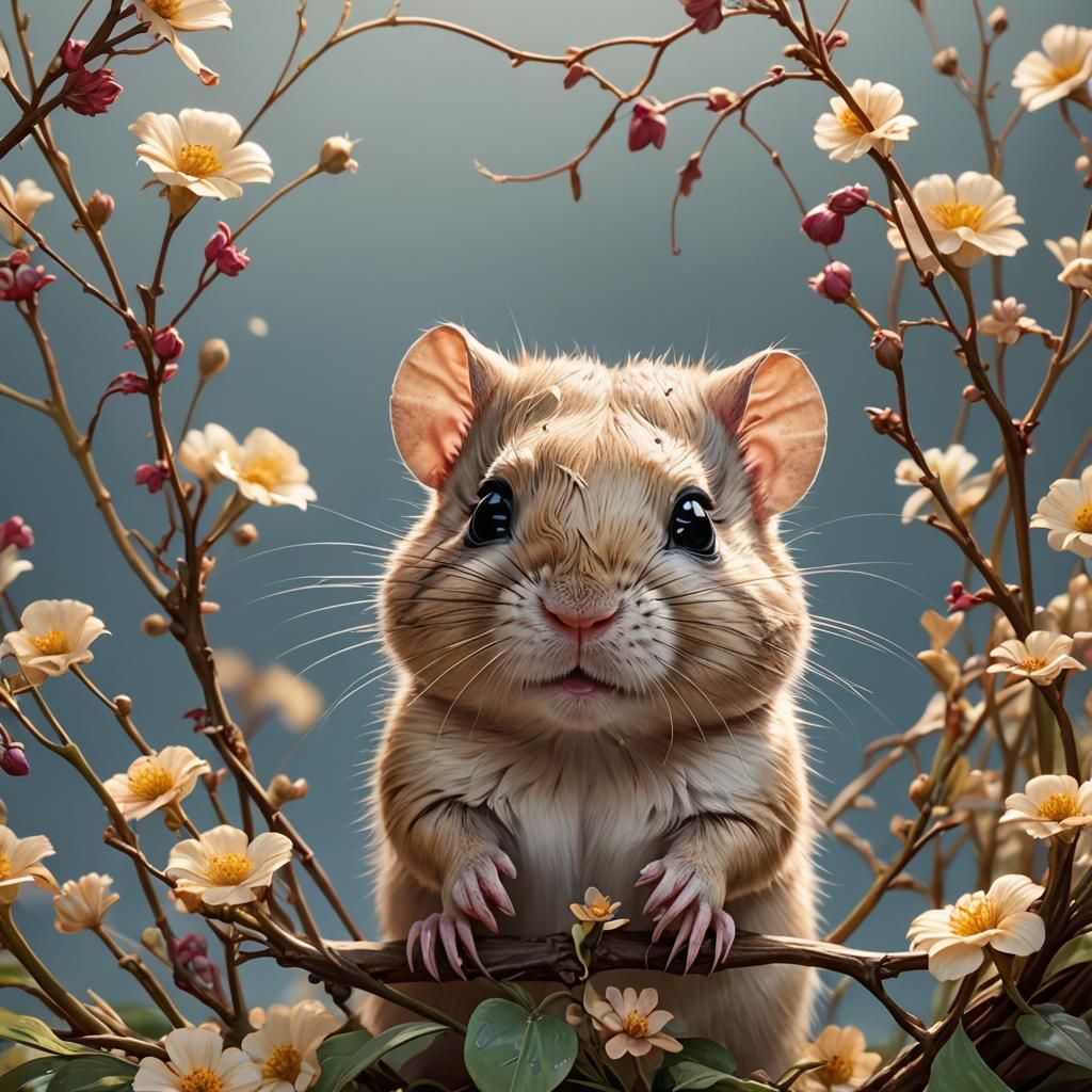 Adorable Baby Gerbil Portrait in Digital Art Style
