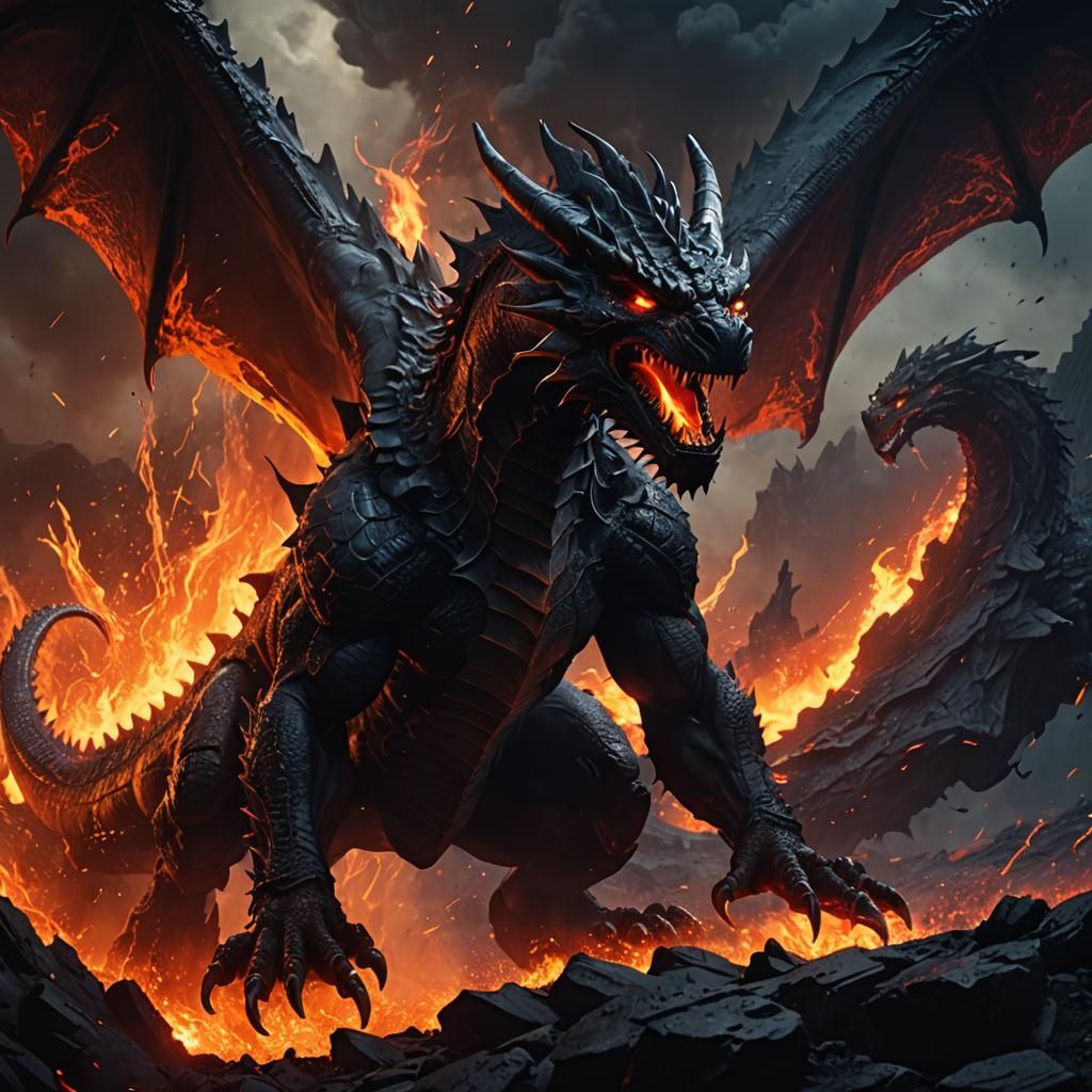 Demon Dragon Soaring Through Volcanic Landscape