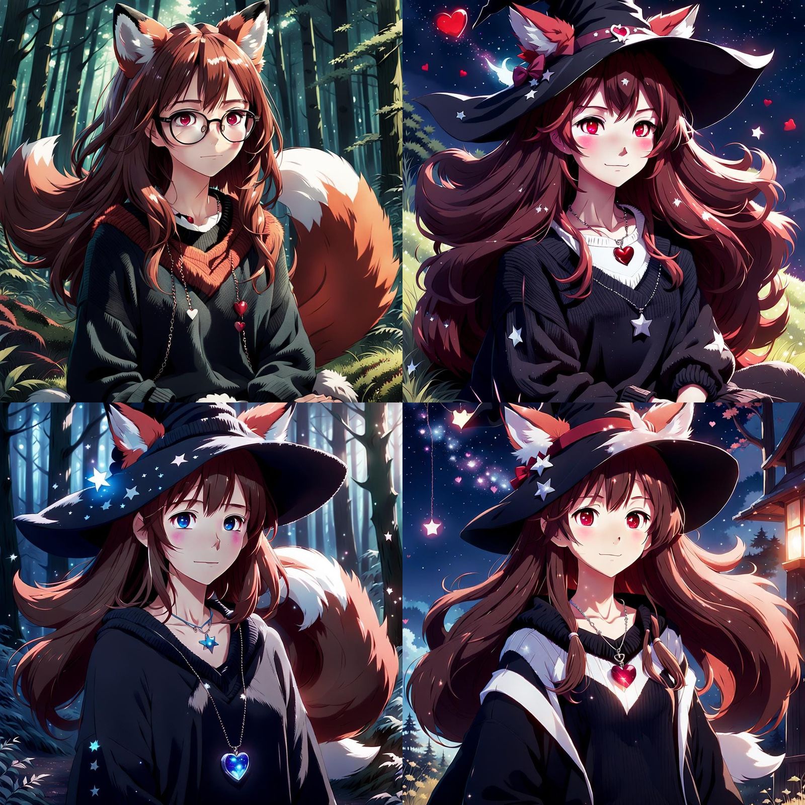 Anime Foxgirl with Ruby Heart Necklace, Ghibli Style