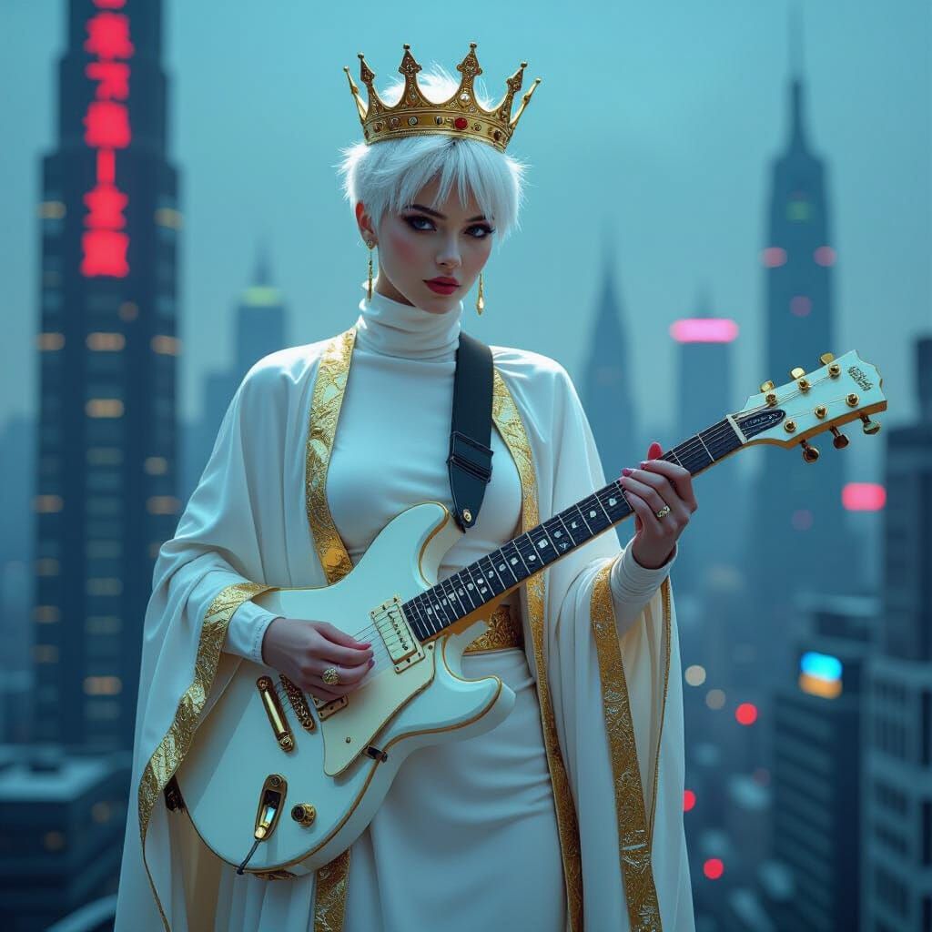 Cyberpunk Punk Girl Portrait with Guitar