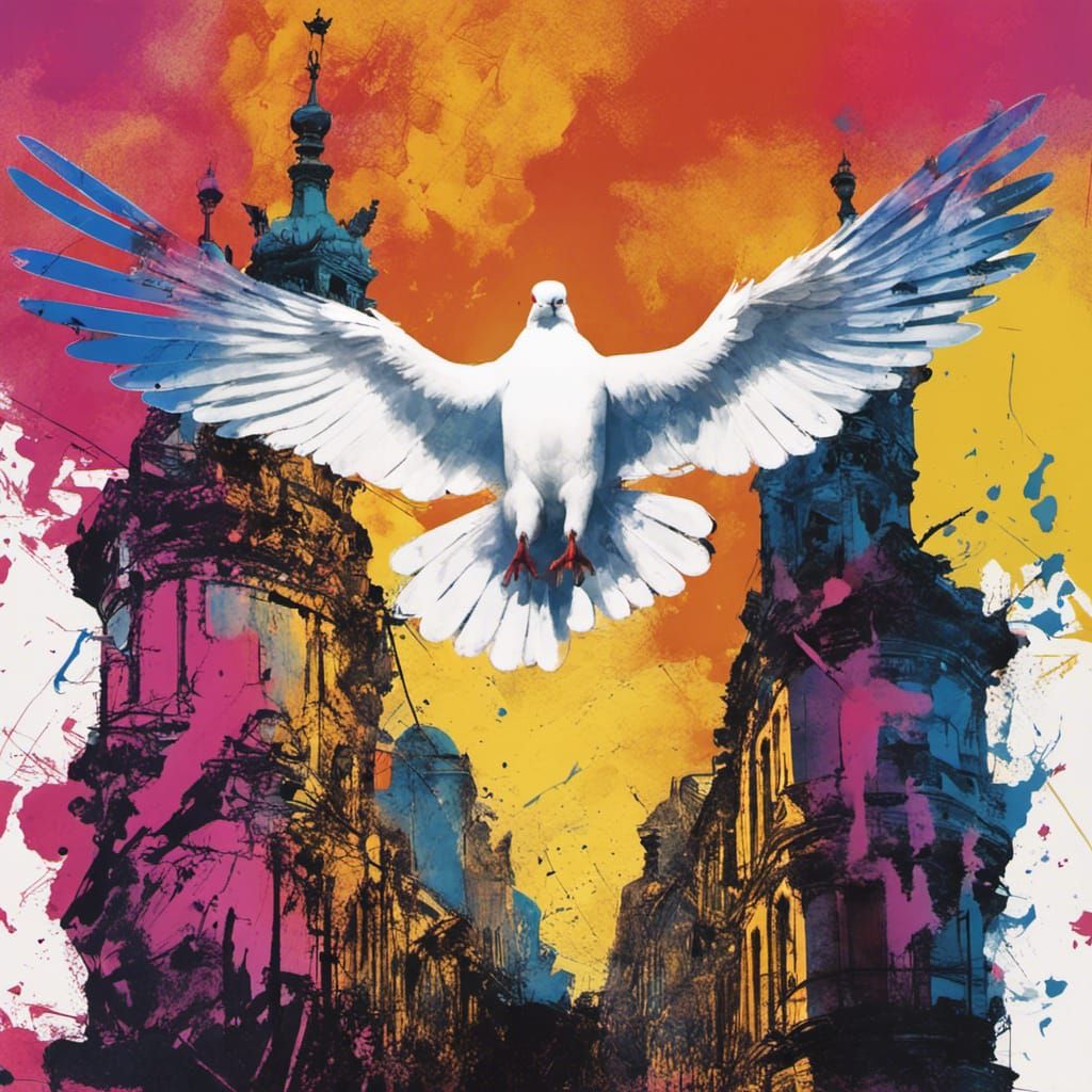 Dove of Peace Over Kiev Ruins, Double Exposure
