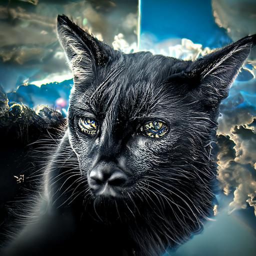 Dramatic Black Cat Portrait in Digital Matte Painting