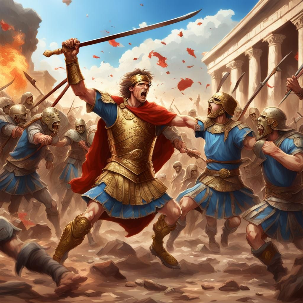 Alexander the Great's Zombie Battle in Anime Style