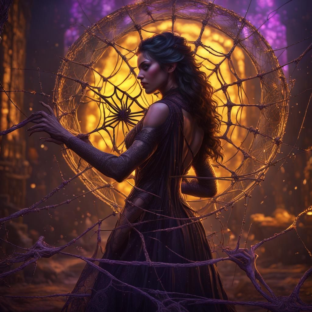 Dark Magic Woman Weaving Webs in Fantasy Art