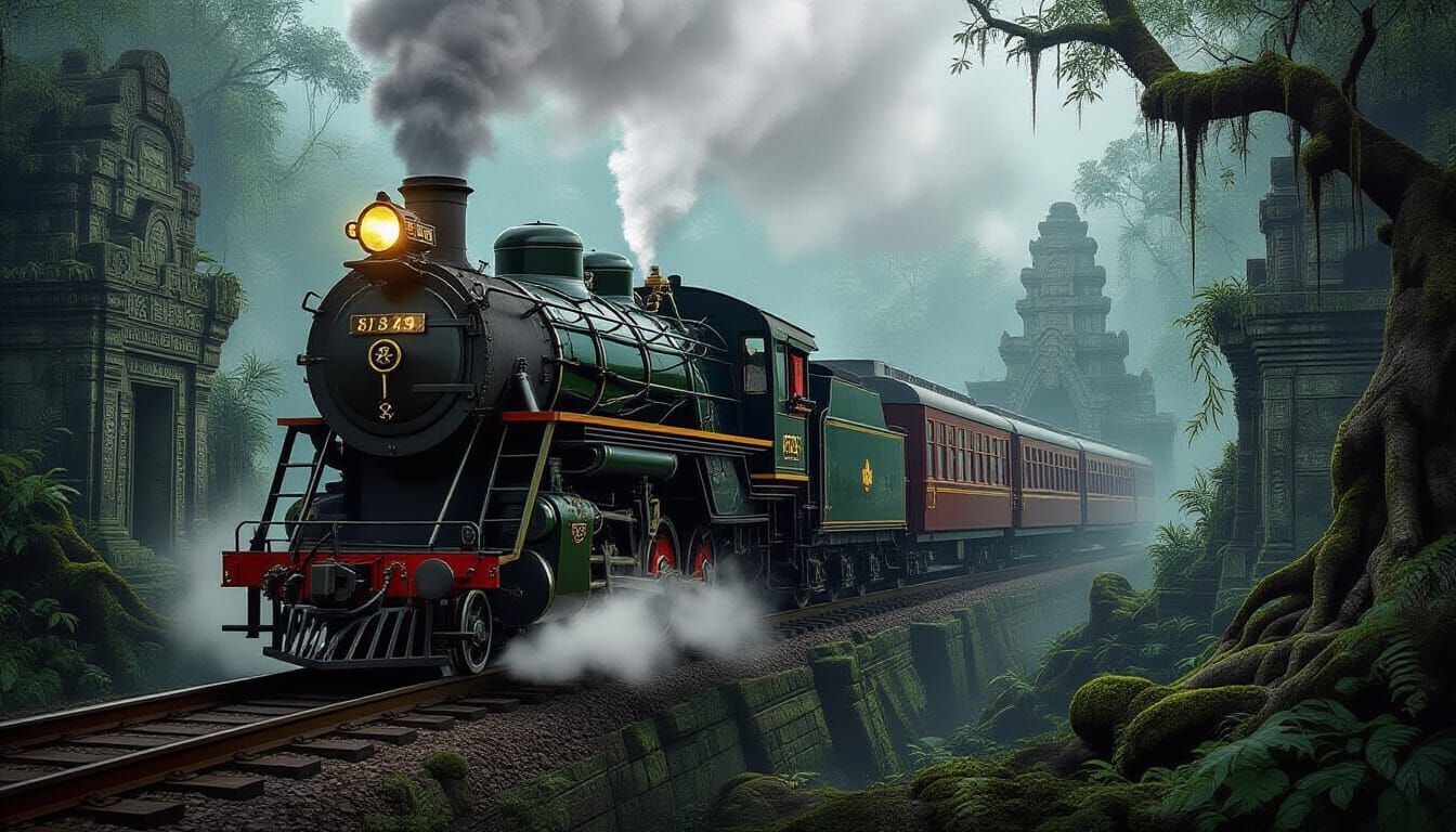 Baroque Steam Train in Misty Jungle Ruins