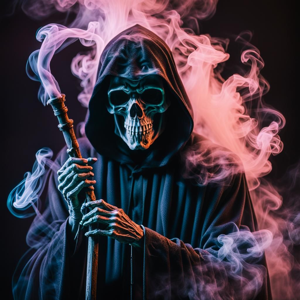 Neon Smoke Grim Reaper in Ethereal Style