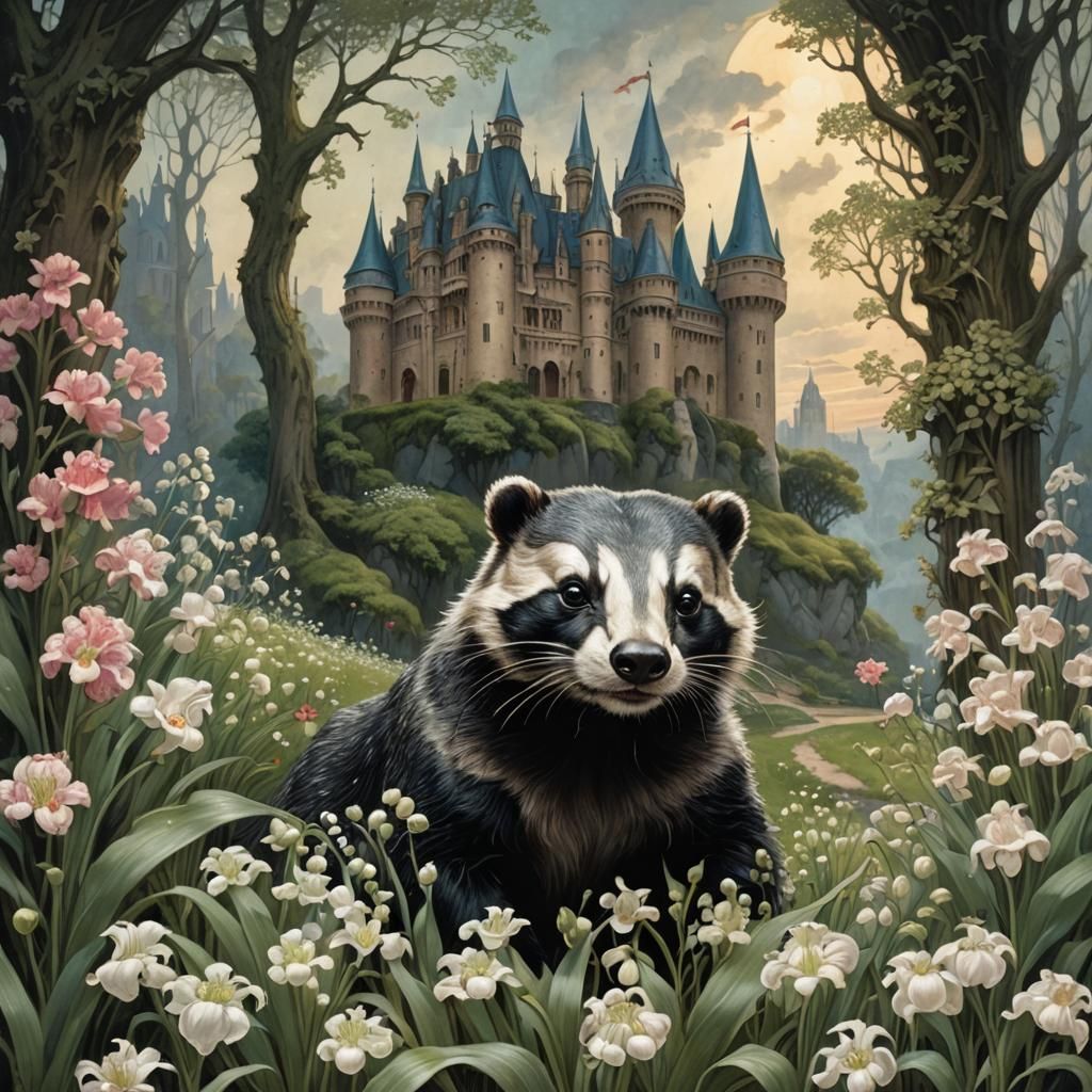 Badger and Art Nouveau Castle Fairytale