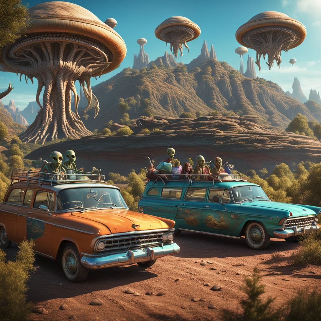 Alien Family Vacation in Hyperrealistic 3D