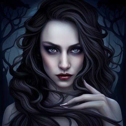 Moonlit Vampire Woman Emerges from Shadows