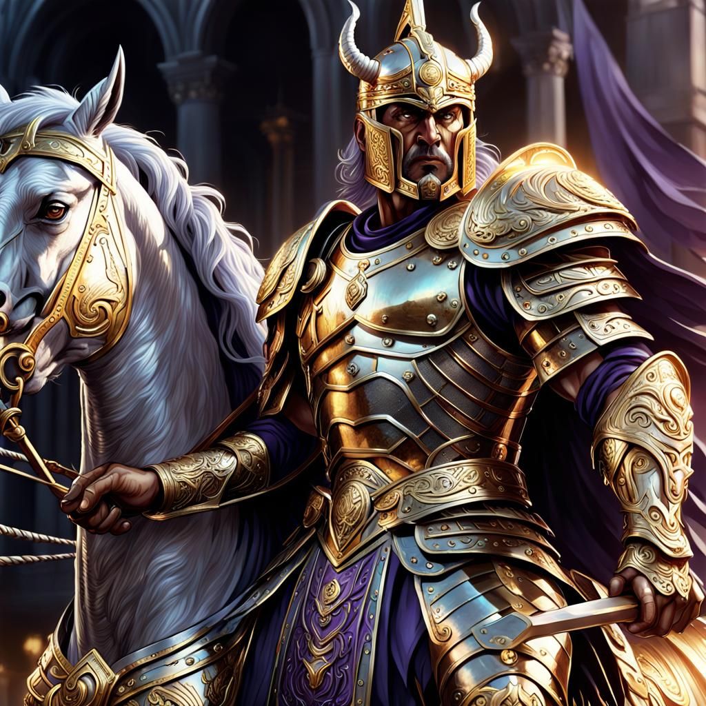 Cú Chulainn in Golden Armor: Dark Fantasy Art