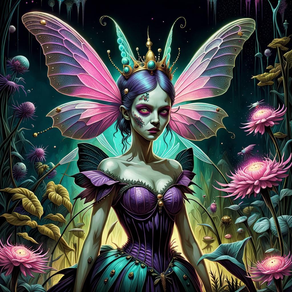 Zombie Fairy Queen in Bioluminescent Swamp Garden
