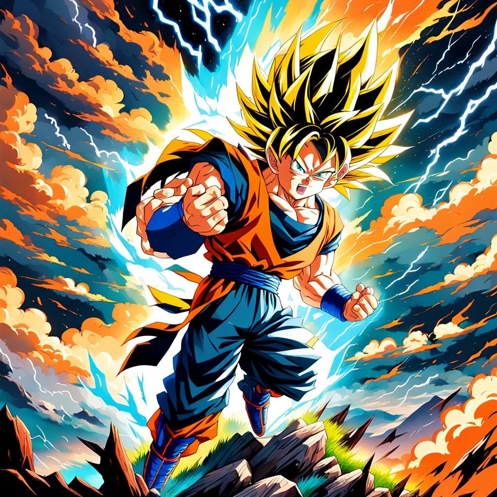 Goku in Anime Art Style Landscape