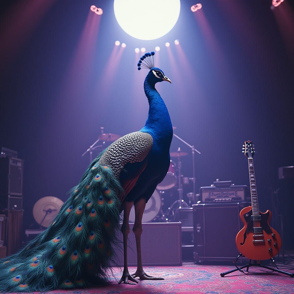Peacock in Moonlit Rock Concert