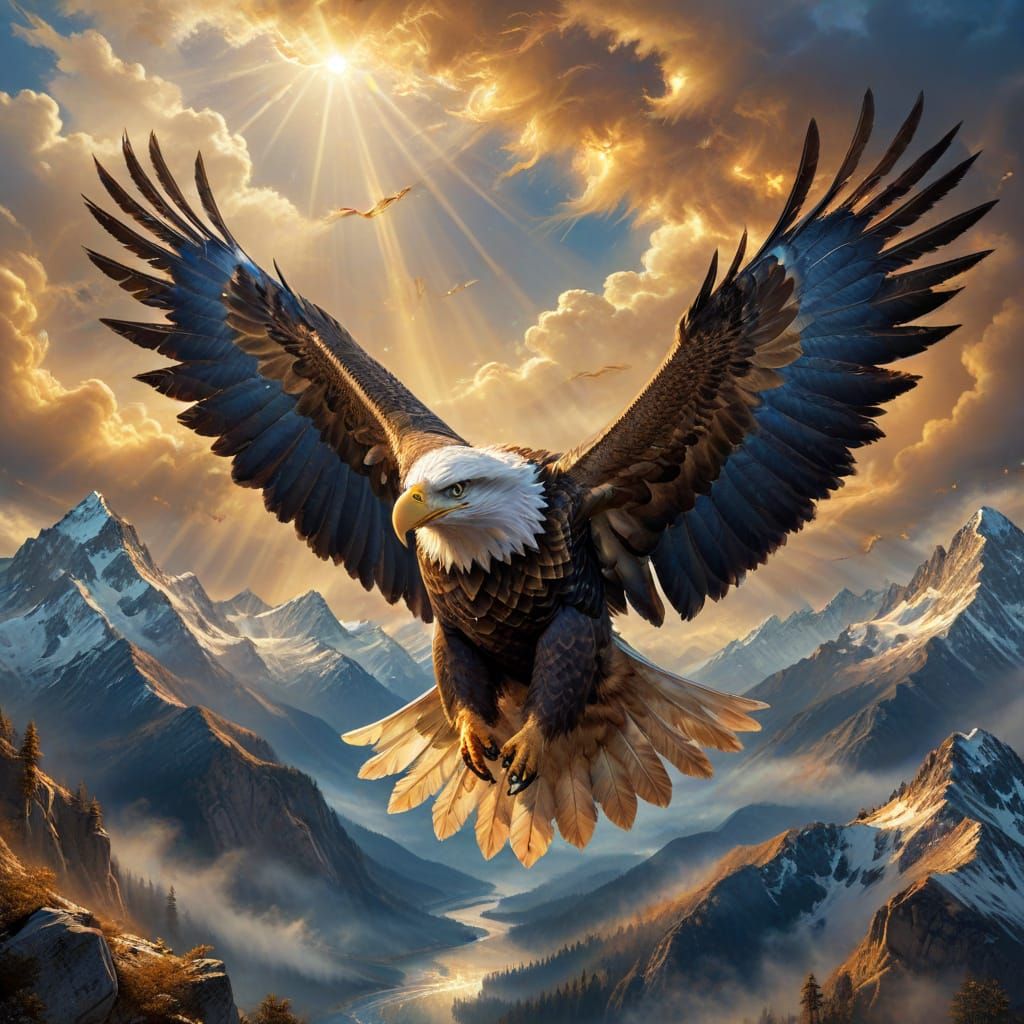 Majestic Eagle Soars Through Ethereal Sky