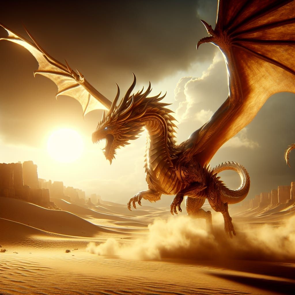 Golden Desert Dragon Ready for Flight