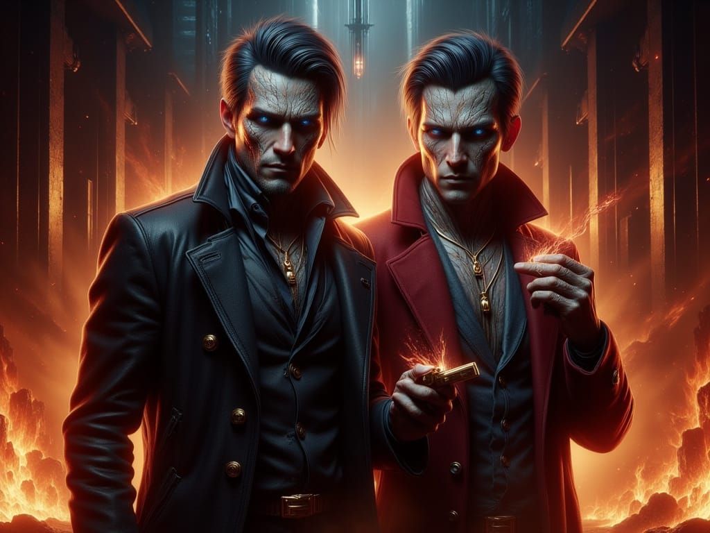 Ethereal Duo in Dark, Gritty Urban Landscape