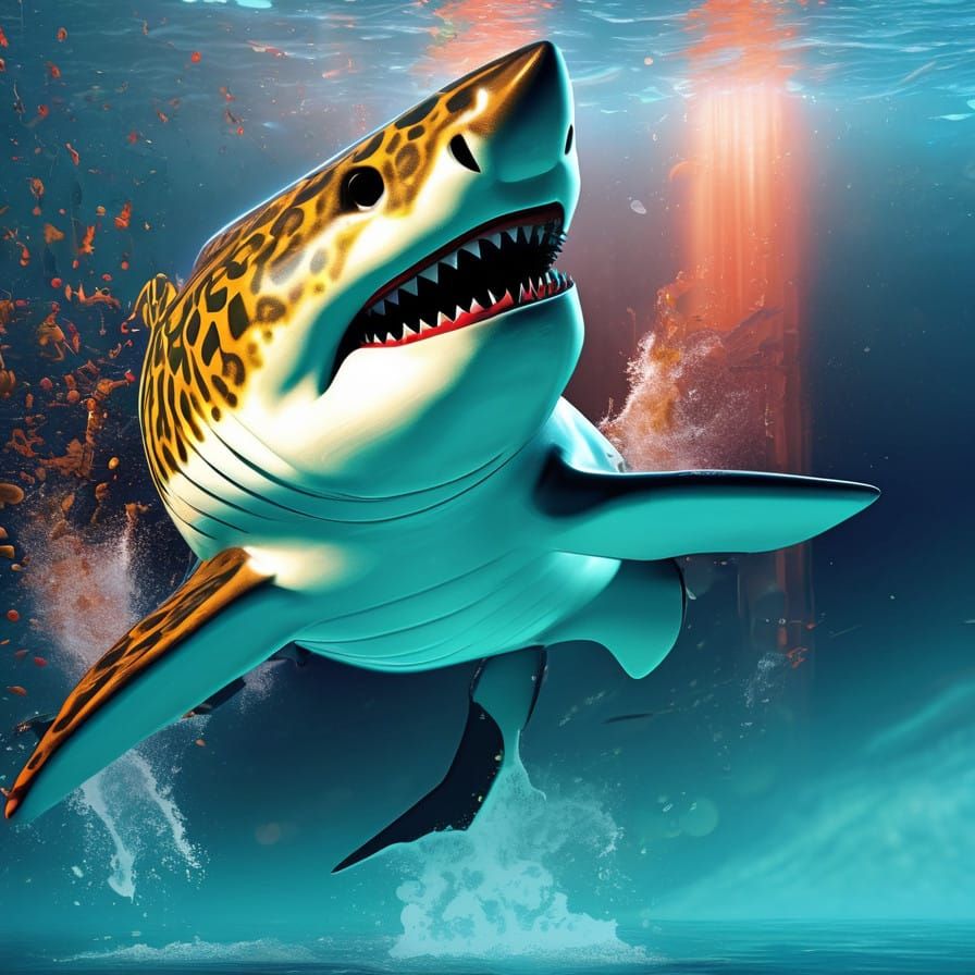 Mythical Shark Breaks Surface with Cheetah Pattern