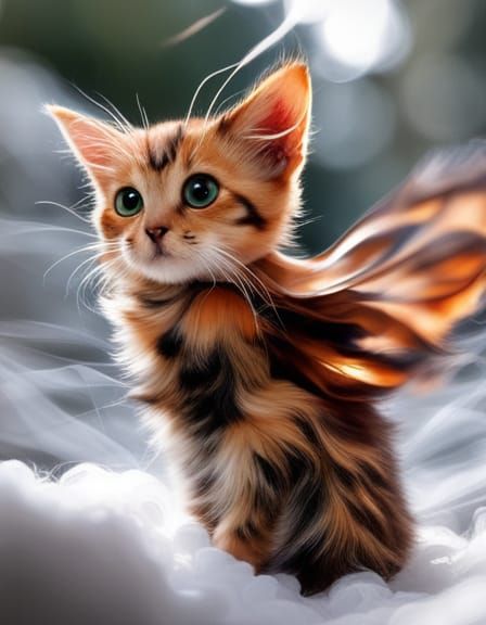 Tortoiseshell Kitten with Feather Wings