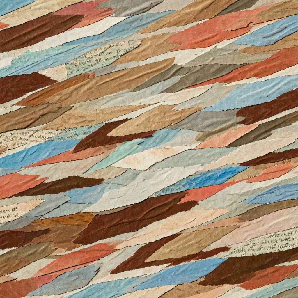 Abstract Paper Collage with Textures in Gouache Style