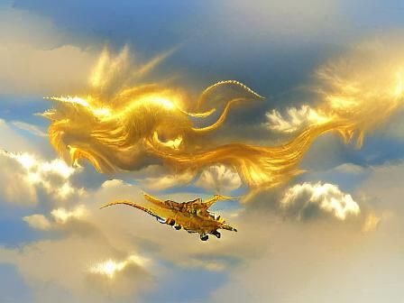 Golden Dragon Flies Through Morning Sky