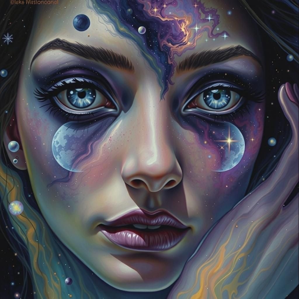 Ethereal Woman Posing in Swirling Cosmos