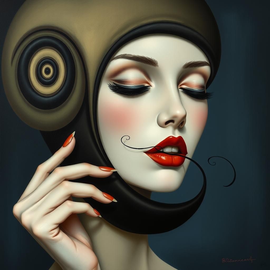 Surreal Woman with Red Lips Painting