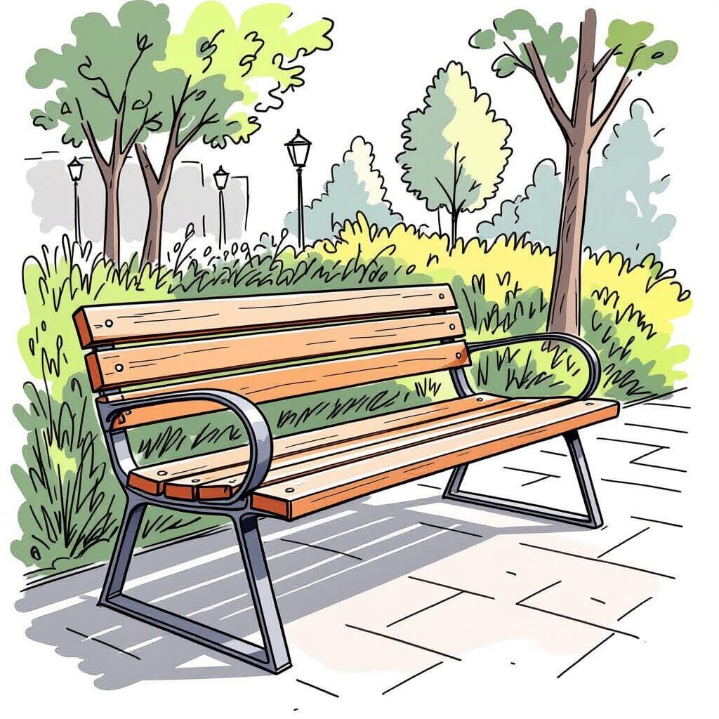 Minimalist Pencil Sketch of a Modern Bench