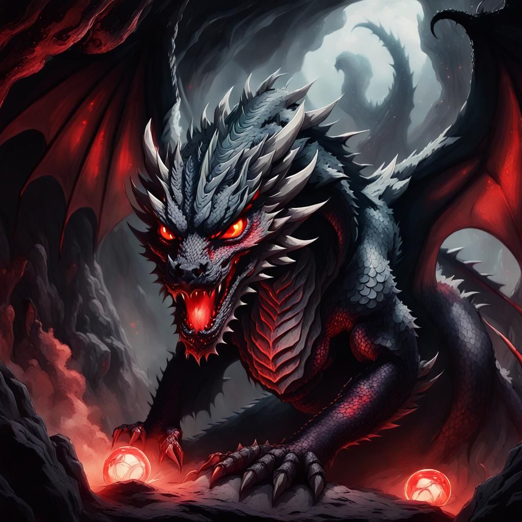 Shadow Dragon with Glowing Eyes in Anime Art