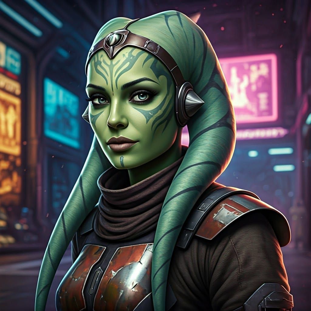 Twi'lek Bounty Hunter in Gritty Sci-Fi Style