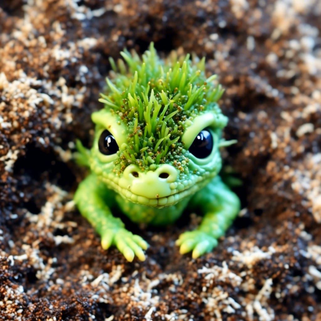 Cute Baby Moss Dragon Hatchling Portrait