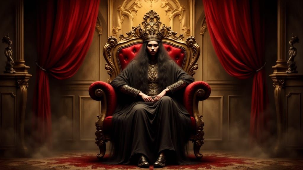 Majestic King on Gilded Throne in Digital Art Style