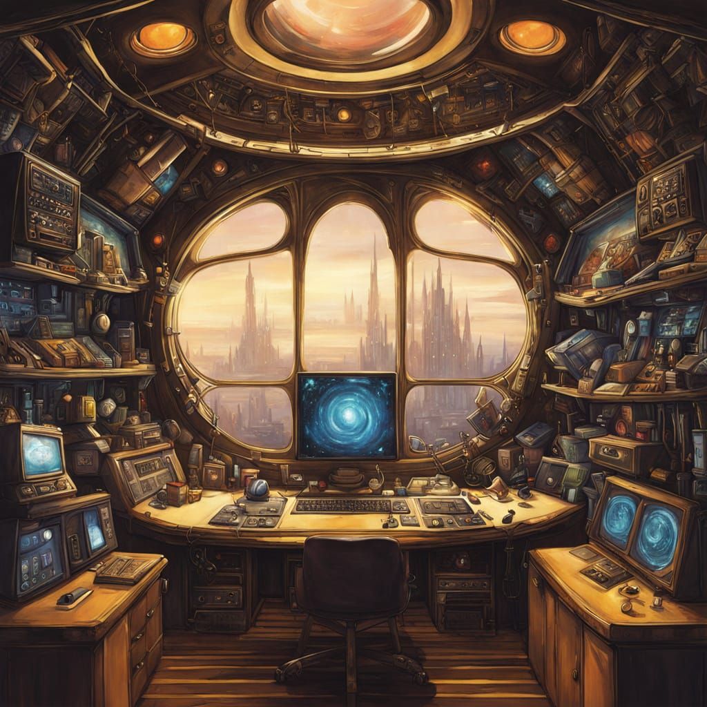 Astronaut Engineer in Spaceship Control Room Digital Art