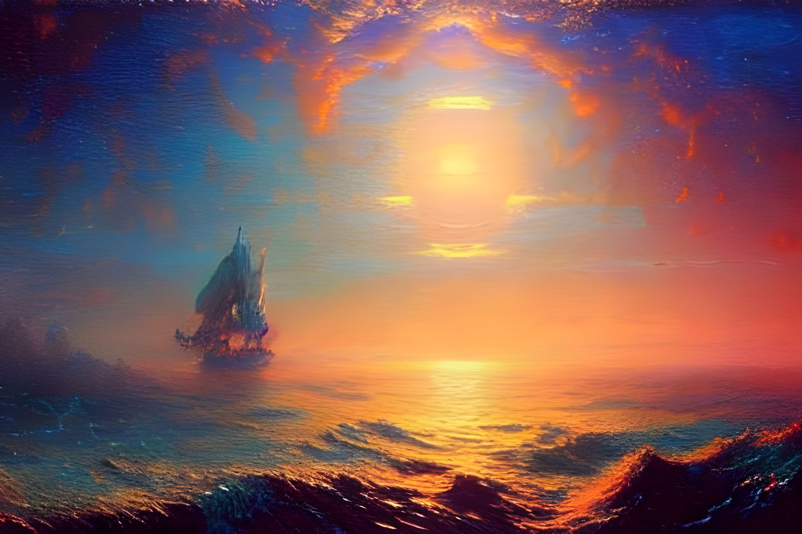 Underwater Sunset Galaxy in Oil Painting Style