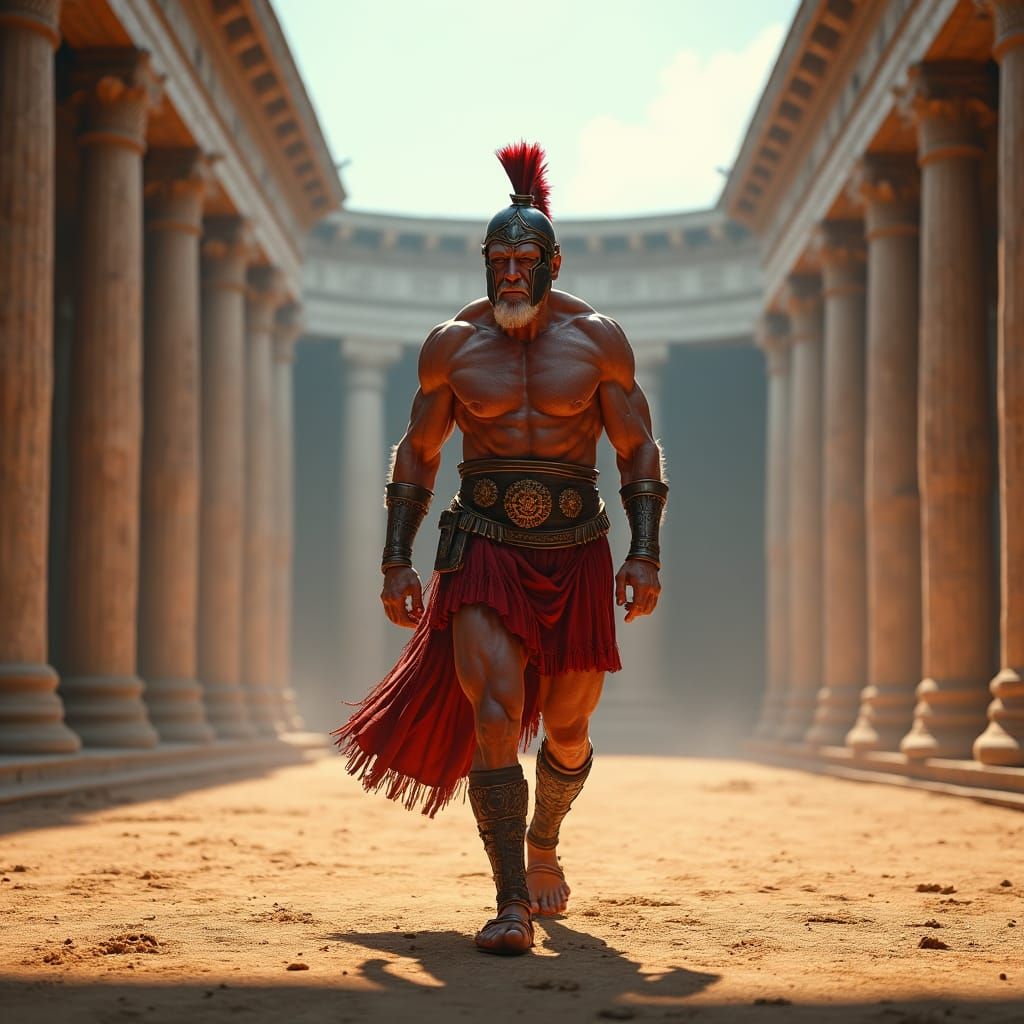 Elderly Spartan Warrior in Ancient Stadium